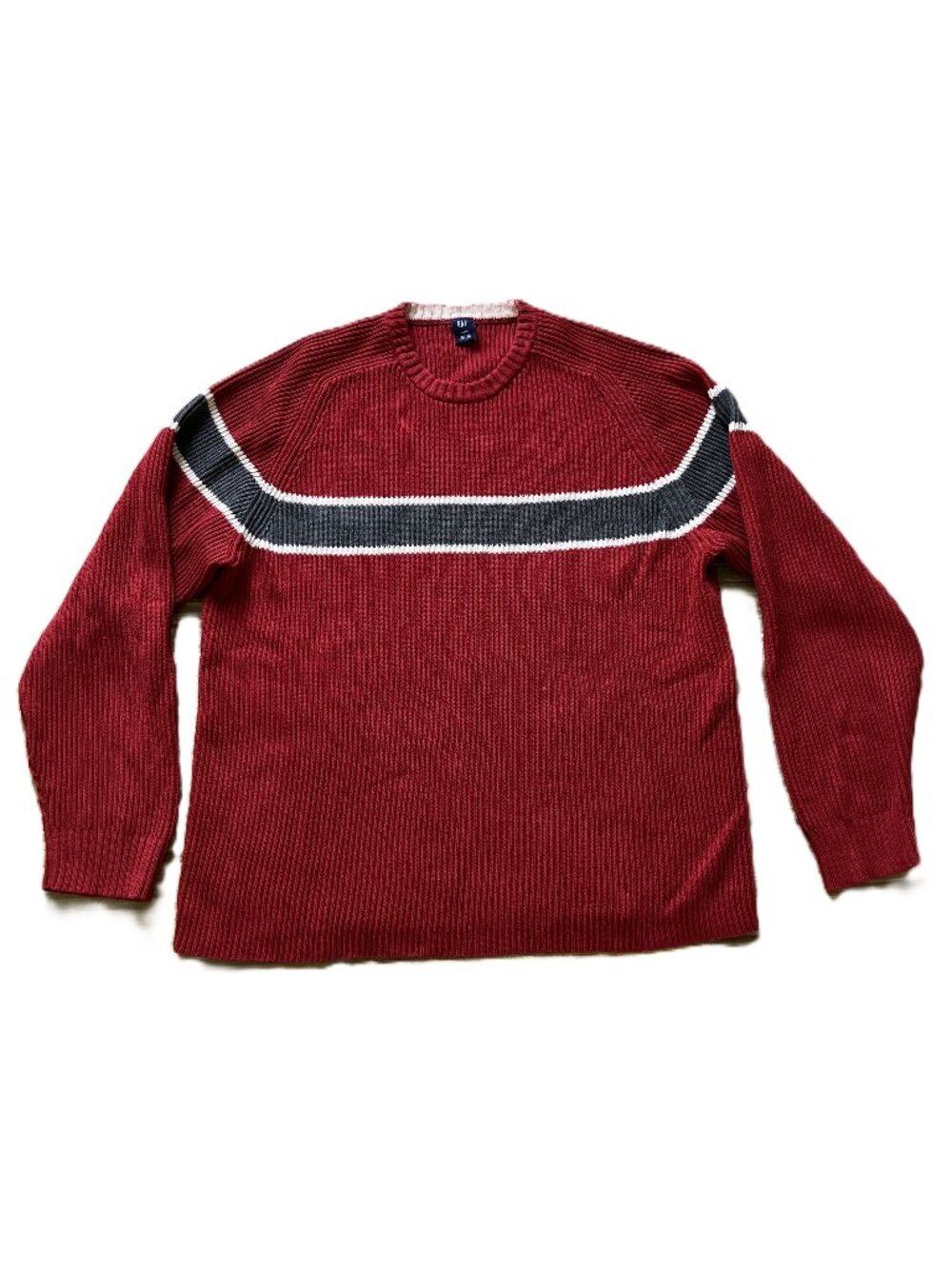 Gap Ribbed Knit Pullover Sweater Red with Grey Stripe 100% Cotton Vintage Y2K